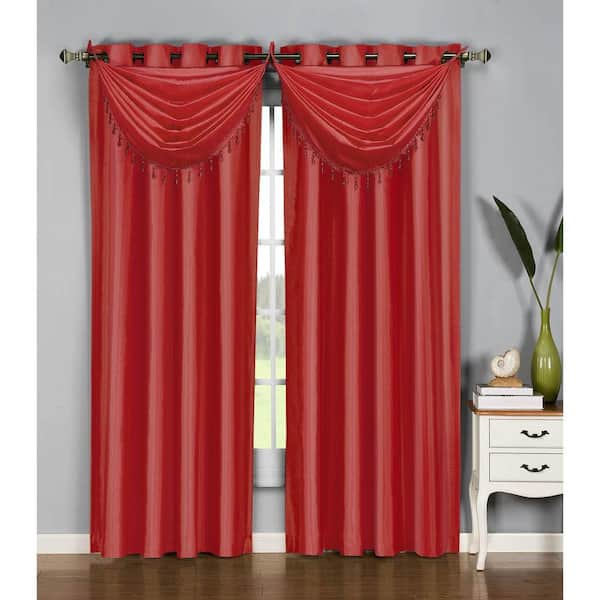 Window Elements Semi-Opaque Jane Faux Silk 84 in. L Grommet Curtain Panel Pair, Crimson (Set of 2)