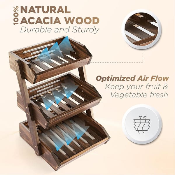 Multifunctional 3-Tier Fruit Basket with Banana Hook and Large