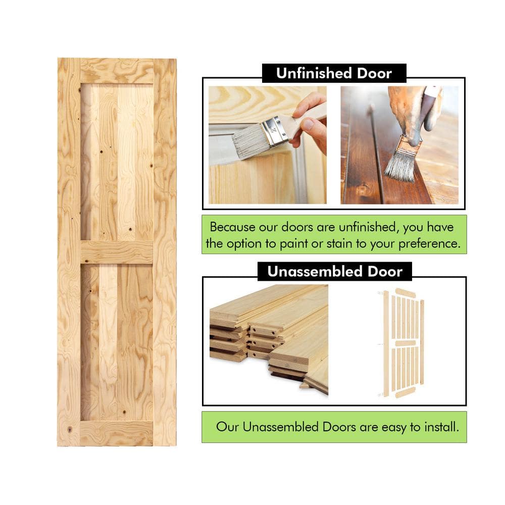 22" x 80" Unfinished Solid Pine Wood Sliding Barn Door