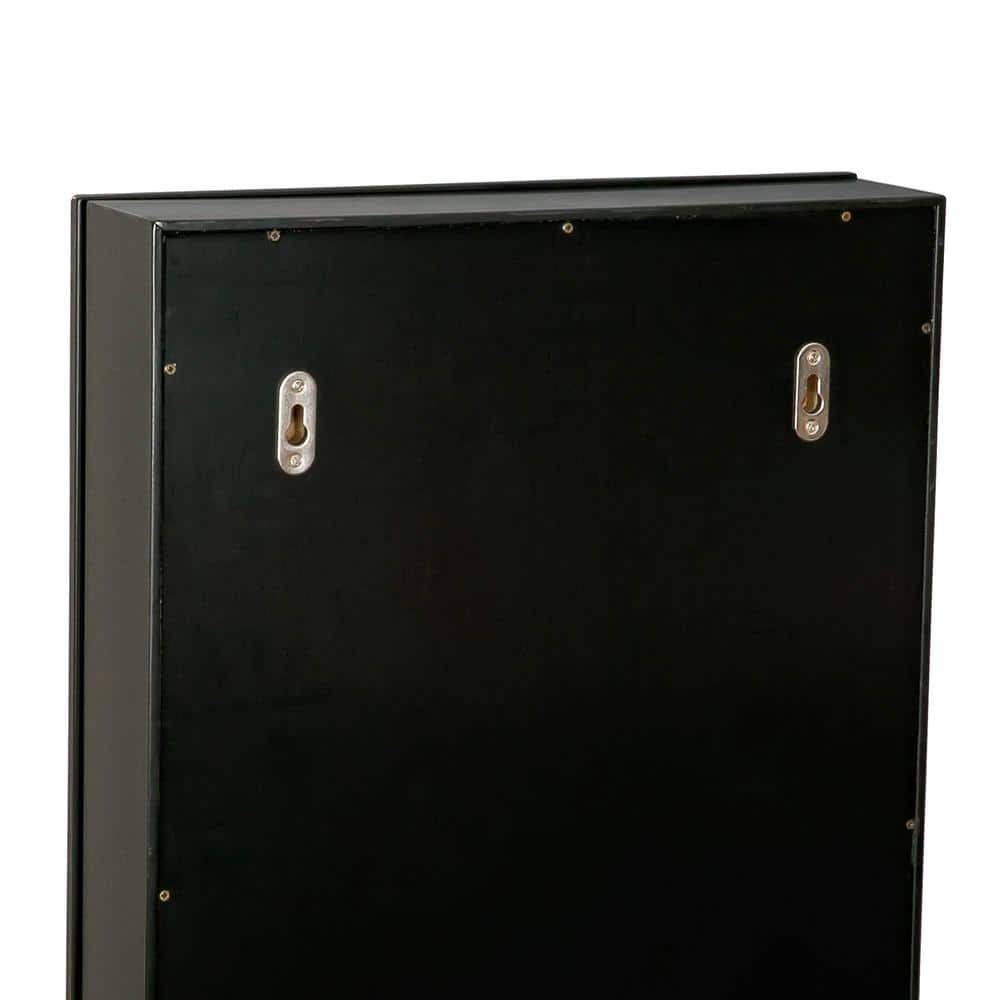 Black Wood Wall Mounted Jewelry Armoire with Mirror