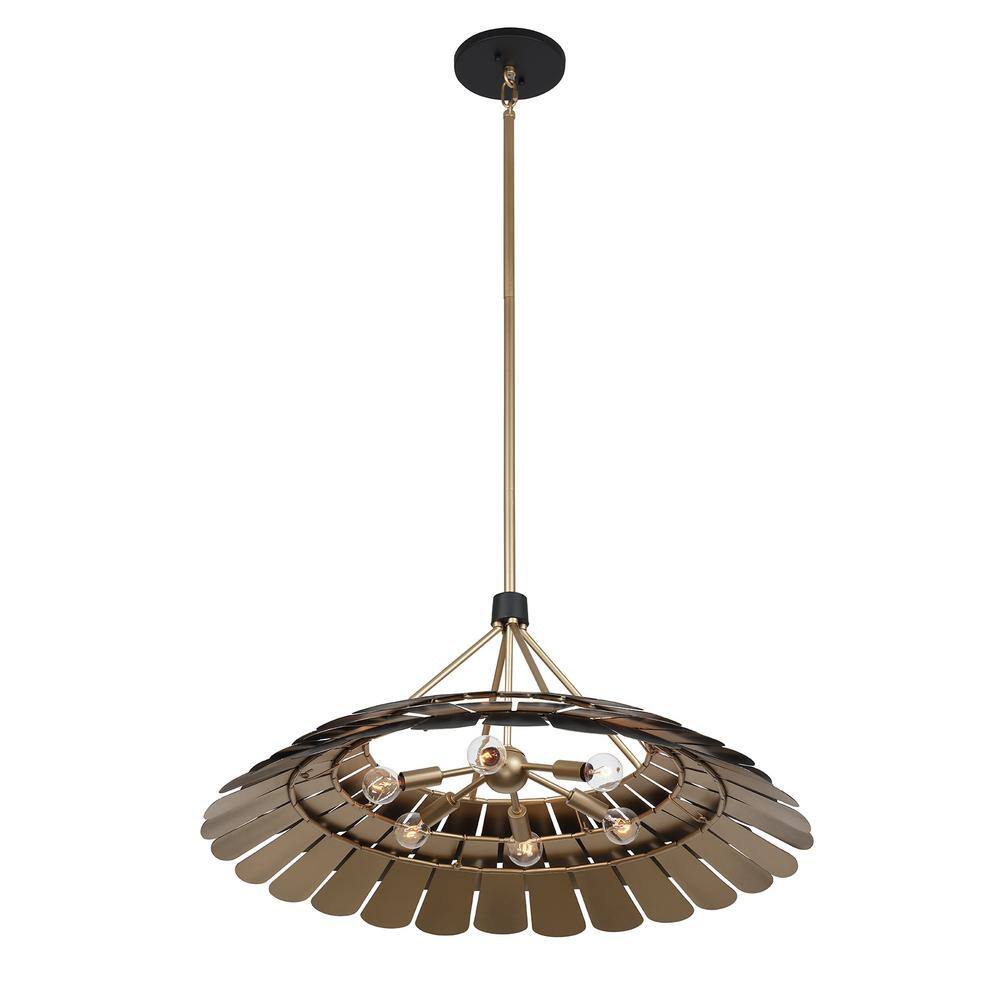 Midnight Black and Gold 6-Light Metal Dome Pendant