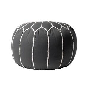 Classic Moroccan Cotton Ottoman Gray Round Pouf