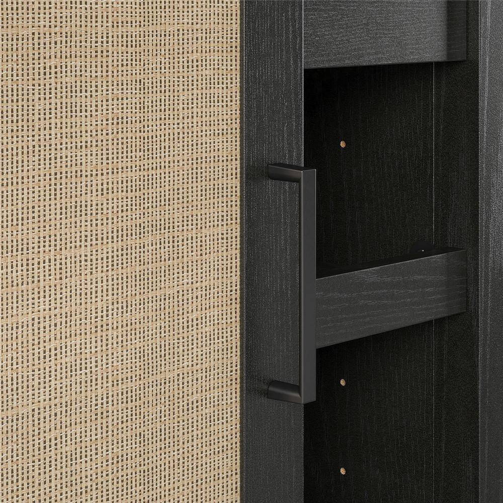 Wimberly Black Oak and Faux Rattan Bar Cabinet