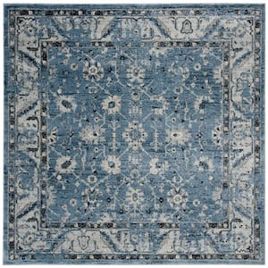 Charleston Navy/Light Gray 7 ft. x 7 ft. Square Floral Area Rug