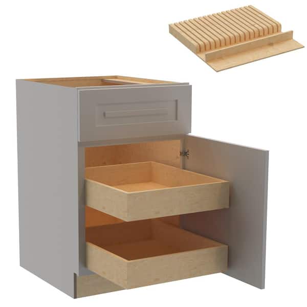 Home Decorators Collection Grayson 21 in. W x 24 in. D x 34.5 in. H Assembled Plywood Base Kitchen Cabinet in Pearl Gray with 2ROT Knife Block RH