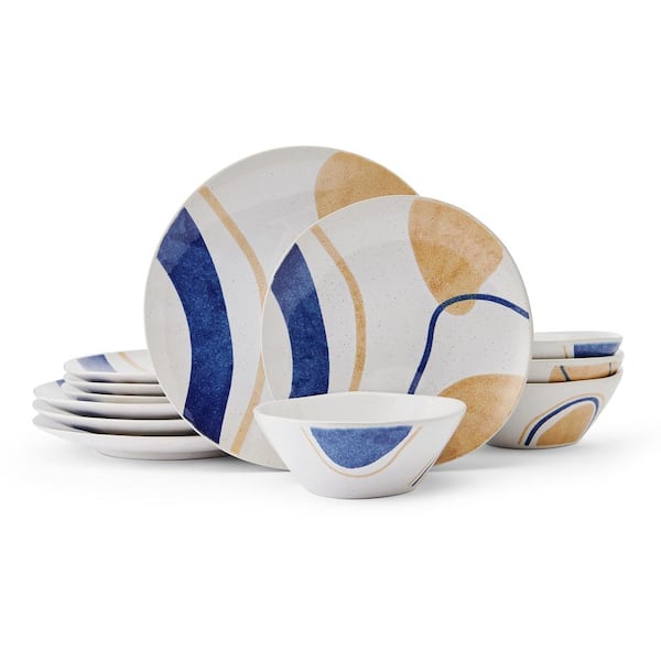 Pfaltzgraff Artful Circles 12-pc Stoneware Dinnerware Set, Blue, Service for 4