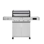 Denali 4-Burner Propane Gas Grill in Stainless with Clearview Lid, 3-Phase LED Controls and Side Burner