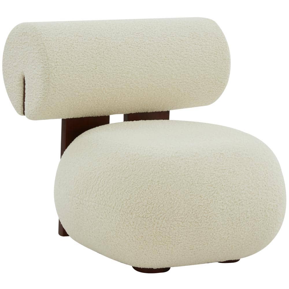 Ivory Faux Shearling and Pinewood Modern Barrel Accent Chair