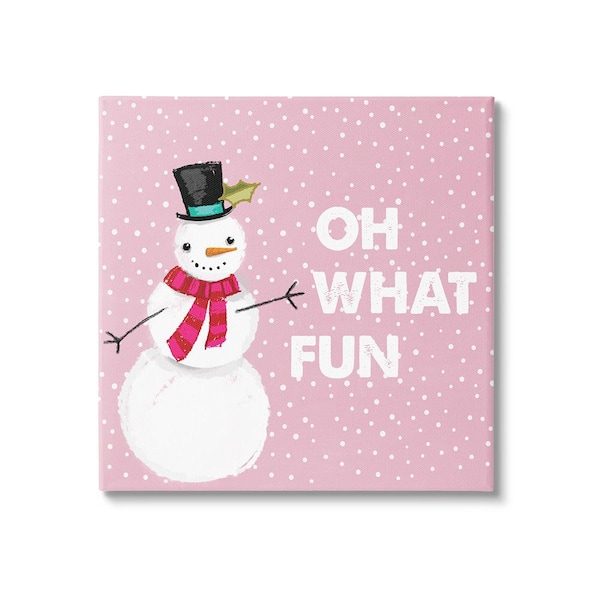 Stupell Industries Oh What Fun Pink Snowman byLula Bijoux & co. 1 Piece Unframed Graphic Print Typography Poster Art Print 24 in. x 24 in.