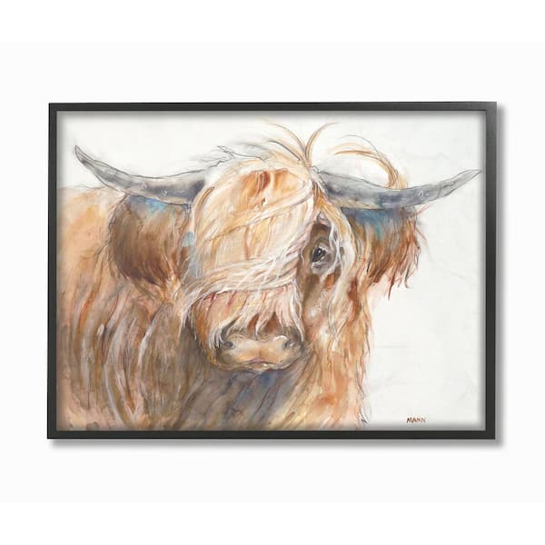 Stupell Industries 16 in. x 20 in. "Brown Horned Bull with Wind Swept Long Hair Painting" by Artist Third and Wall Framed Wall Art
