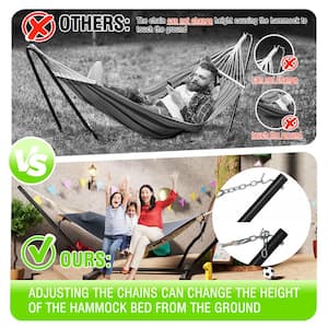 12 ft. Quilted 2-Person Hammock Bed with Stand and Detachable Pillow in Dark Gray
