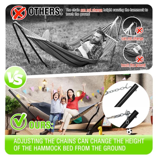 12 ft. Quilted 2-Person Hammock Bed with Stand and Detachable Pillow in Dark Gray