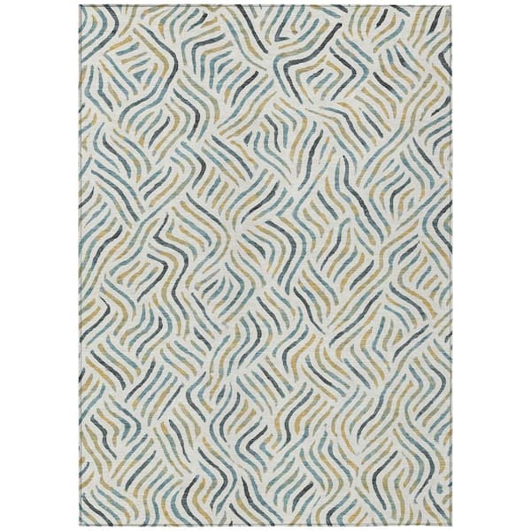 Chantille Machine Washable Indoor/Outdoor Abstract ACN2474 Ivory 5 ft. x 7 ft. 6 in. Area Rug