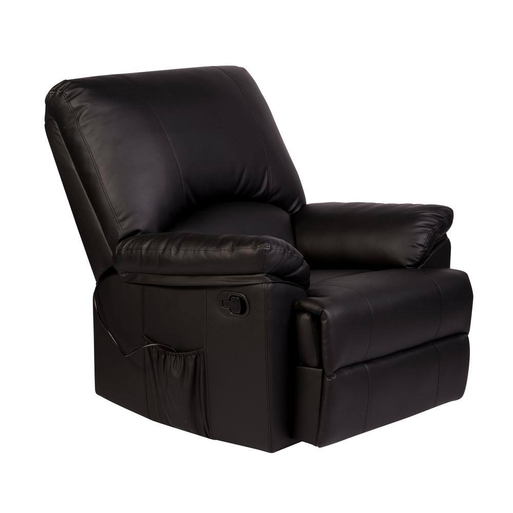 Relaxzen Reynolds Black Bonded Leather Massage Rocker Recliner-60 ...