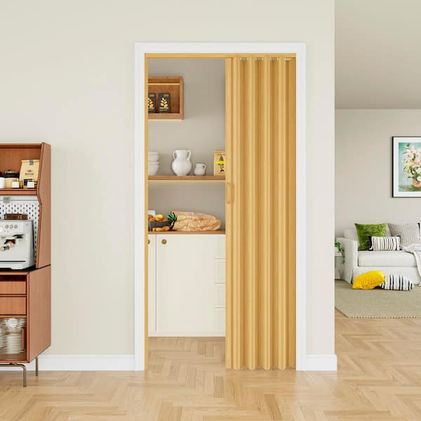 Blackout Door 36 in. x 80 in. Oak Vinyl PVC Accordion Door, Interior Folding Doors for Closet With Hardware Kit