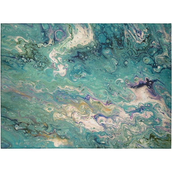 Karina Blue 1 ft. 8 in. x 2 ft. 6 in. Geometric Indoor/Outdoor Area Rug