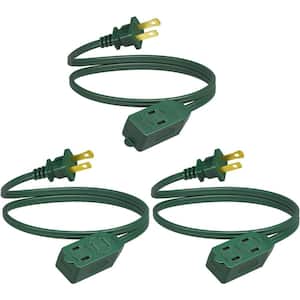 3-Pack 3 ft. 16/3 Indoor Extension Cord with Multiple Outlets and Rotate-to-Lock Safety Cover, Green