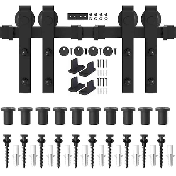WINSOON 14 ft./168 in. Sliding Barn Door Hardware Track Kit for Double Doors with Non-Routed Floor Guide