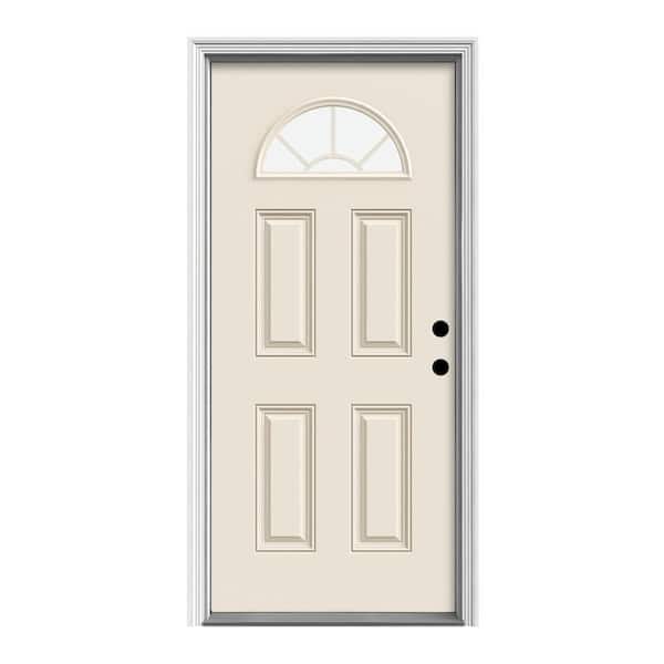 JELD-WEN 32 in. x 80 in. 4-Panel Left-Hand/Inswing 1/4 Lite Clear Glass Primed Fiberglass Prehung Front Door with Brickmould