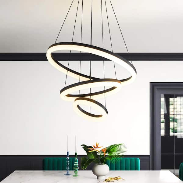 Citra 3 ring black modern double led chandelier for dining store living room office hanging suspension lamp