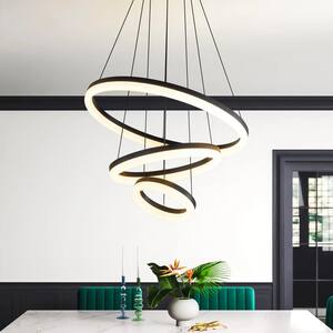 Lynde 23.6 in. 3-Light Integrated LED Black 3 Tiered Ring Unique Modern Chandelier Ceiling Light for Living/Dining Room