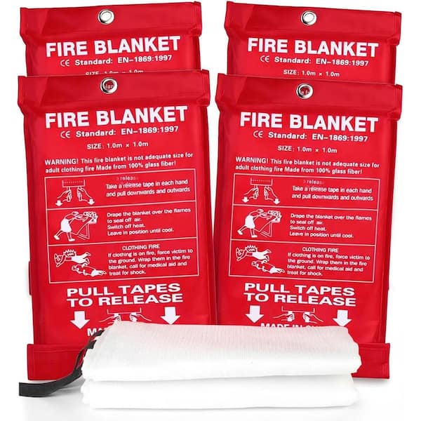 EKIEUDL 40 in. x 40 in. Fiberglass Emergency Fire Blanket, Flame Suppression Survival Safety Cover for Home, Kitchen (4-Pack)