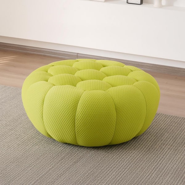 J&E Home 41.34 in. Flared Arm Polyester Curved Bubble Ottoman Sectional Sofa in lime Ottoman For Living Room Apartment Couch