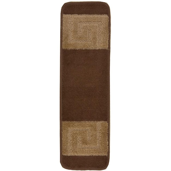 RugStylesOnline Greek Key Collection Brown Color ​8½ inch x 30 inch Indoor Carpet Stair Treads Slip Resistant Backing Set of 15