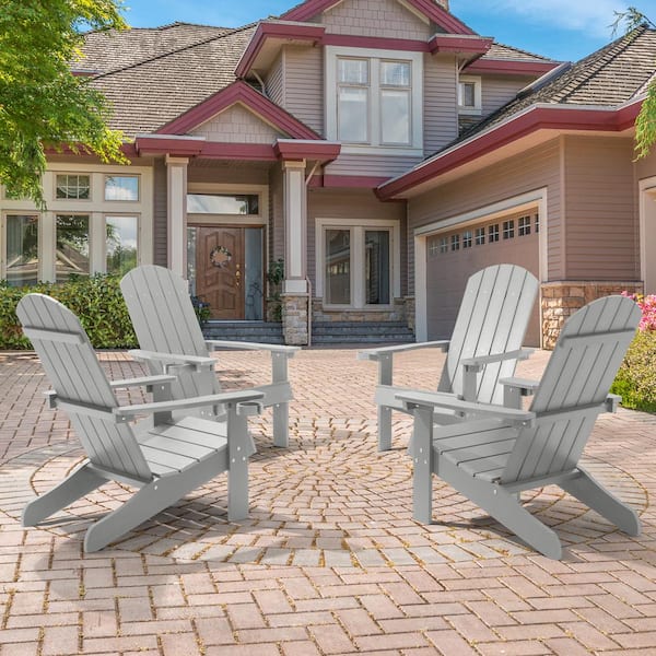 JOYESERY Light Gray Outdoor All Weather Recycled Plastic Adirondack Chair With Cupholder (Set of 4)