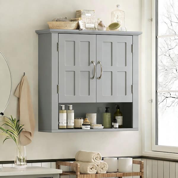 23.6 in. W x 22.6 in. H Rectangular Gray Wall-Mount Bath Medicine Cabinet Without Mirror and with Adjustable Shelves