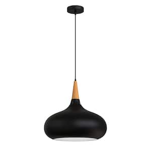 12.20 in. 1-Light Matte Black Pendant with Bowl Shaped, Minimalist Style