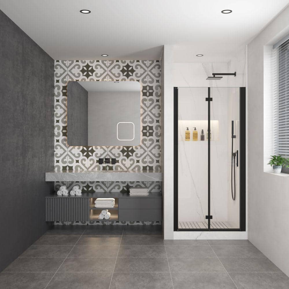 Moray 32 in. W x 72 in. H Universal Pivot Frame Shower Door in Matte Black Finish with Clear Glass price history on PriceWatchPro
