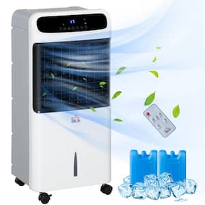 32 in. Mobile Cooling Fan Water Conditioner Humidifier Evaporative Air Cooler Floor Fan in White with Remote and Timer