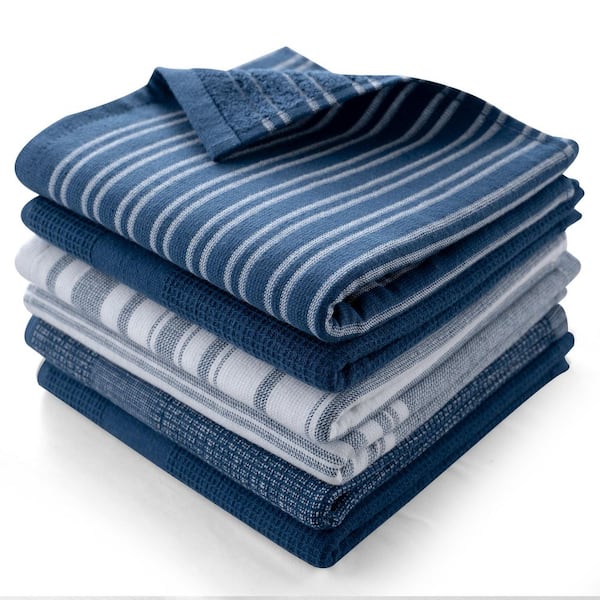 LDC 6-Piece Kitchen Towels Set 16 x 26-Soft, and Durable 100% Cotton Terry-Perfect for Cleaning, Drying (Navy)