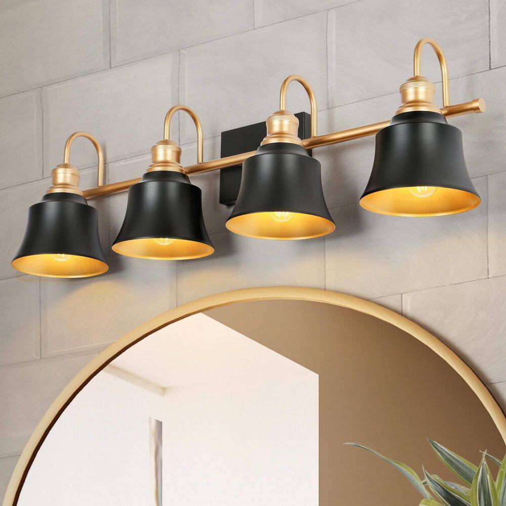 Uolfin 31.1 in. 4Light Black and Gold Vanity Light with Dome Metal