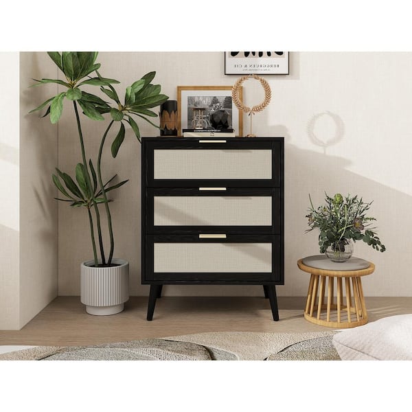 Boyel Living Black 30 in. H 3 Drawer Cabinet with Adjustable Shelves