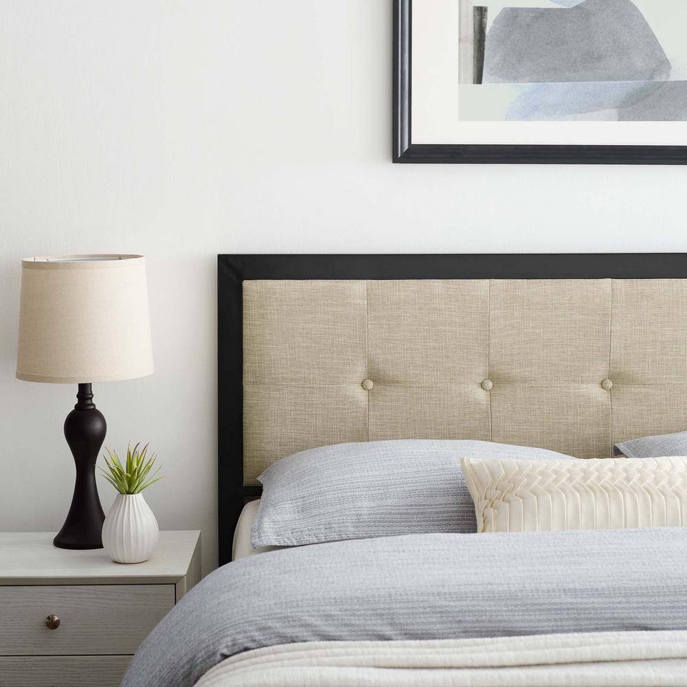 Teagan Full-Size Tufted Velvet Headboard in Black Beige