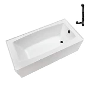 66 in. x 32 in. Soaking Acrylic Alcove Bathtub with Right Drain in Glossy White, External Drain in Matte Black