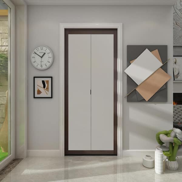 Colonial Elegance 30 in. x 80.5 in. Mocha 1-Lite Indoor Studio MDF Wood Frame with Frosted Glass Interior Bi-Fold Closet Door