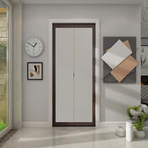 36 in. x 80.5 in. Mocha 1-Lite MDF Wood Frosted Glass Bi-Fold Closet Door