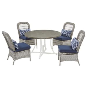 Beacon Park 5-Piece Gray Wicker Outdoor Dining Set with Midnight Cushions