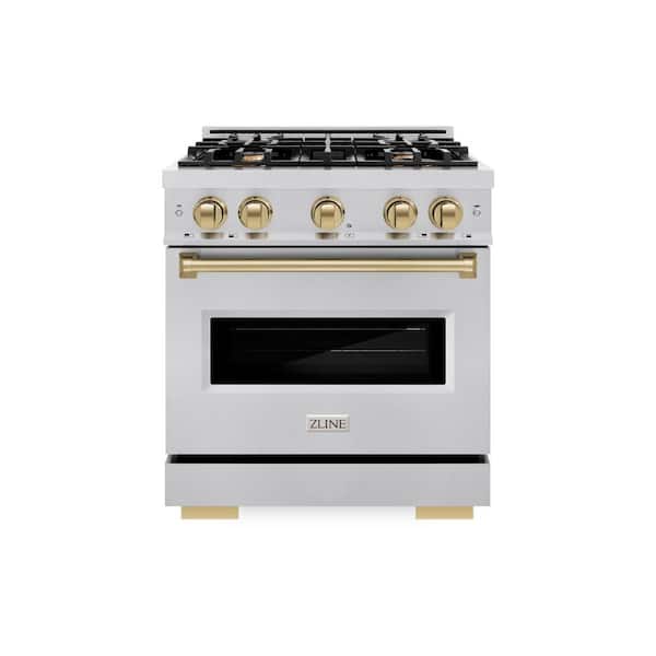 ZLINE Kitchen and Bath Classic 30 in. 4-Burner Dual Fuel Range with Convection Oven in Stainless Steel and Champagne Bronze