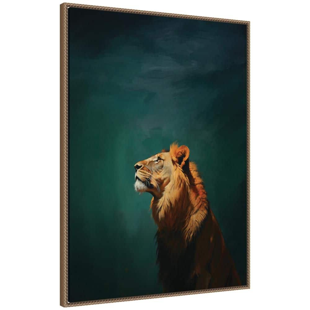 "Sylvie ""Lion on Tonal Blue Teal Green Abstract"" by The Creative Bunch Studio Abstract Framed Art Print 38 in. x 28 in." price history on PriceWatchPro