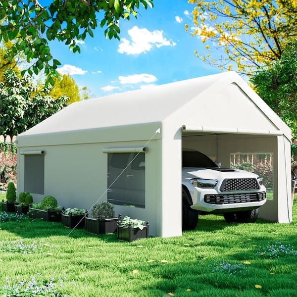 VIWAT 12 ft. x 20 ft. Heavy Duty Portable Carport with side-opening door, roll-up windows and reinforced 4-hole base, White