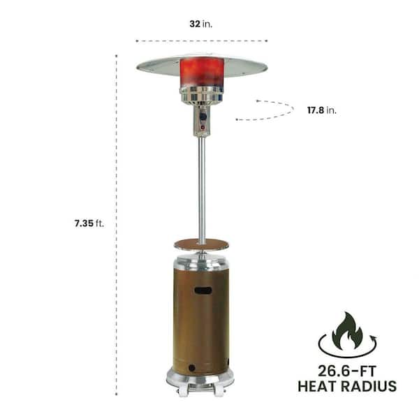 48,000 BTU 26.6 sq. ft. Heat Radius Outdoor Stainless Steel Propane Natural Gas Standing Patio Heater with Wheels