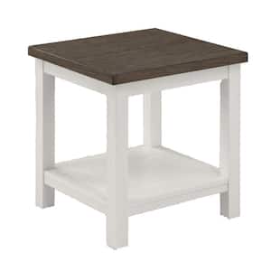 22 in. White and Brown Square Wood End Table with Open Bottom Shelf