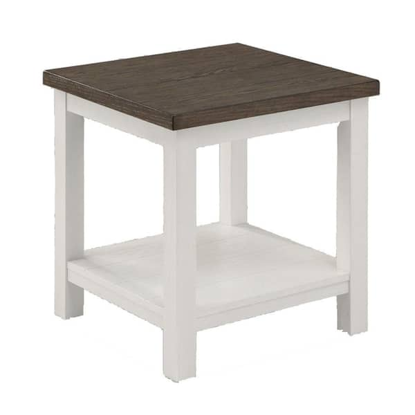 Benjara 22 In White And Brown Square Wood End Table With Open Bottom Shelf Bm300878 The Home