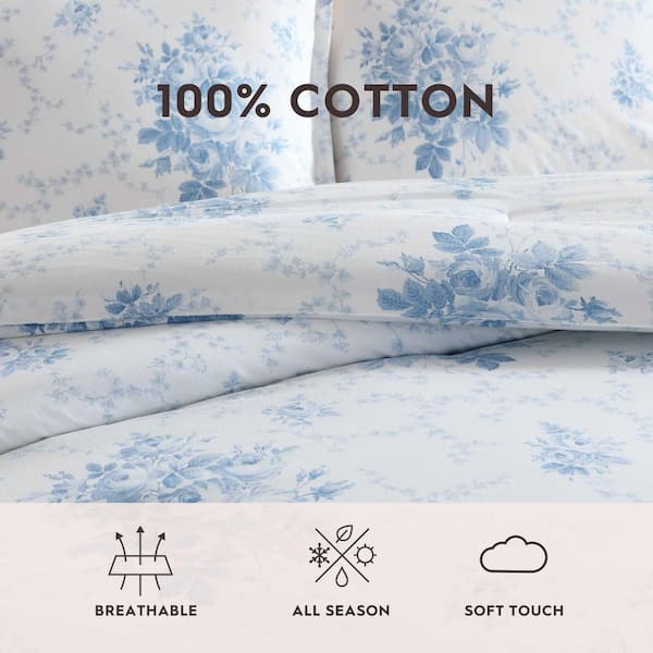Laura Ashley Sophia Light Blue/White Cotton Full/Queen 3-Piece