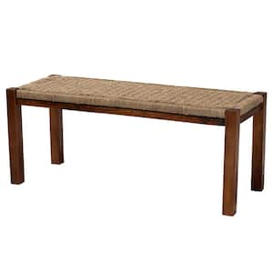 Hermes Brown Mahogany Wood and Seagrass Bench (17.75 in. H x 43.25 in. W x 16.5 in. D)