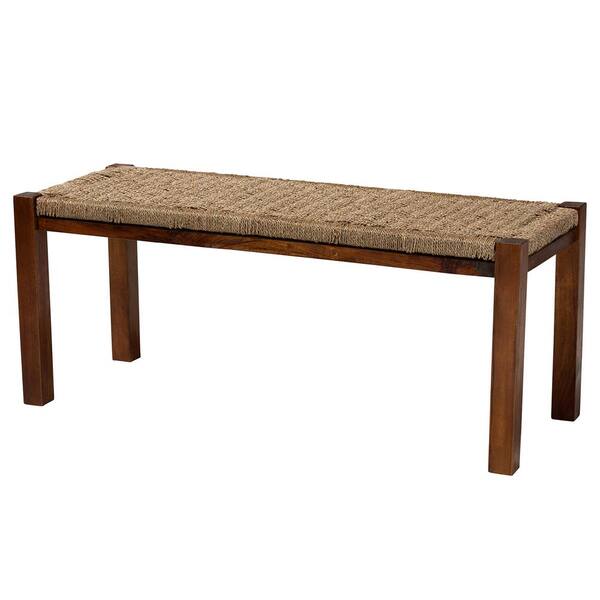 bali & pari Hermes Brown Mahogany Wood and Seagrass Bench (17.75 in. H x 43.25 in. W x 16.5 in. D)